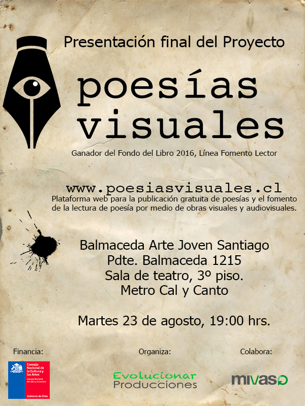Afiche presentación Poesías Visuales en Santiago