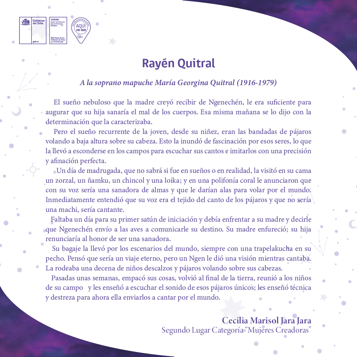 Segundo lugar categoría Mujeres Creadoras