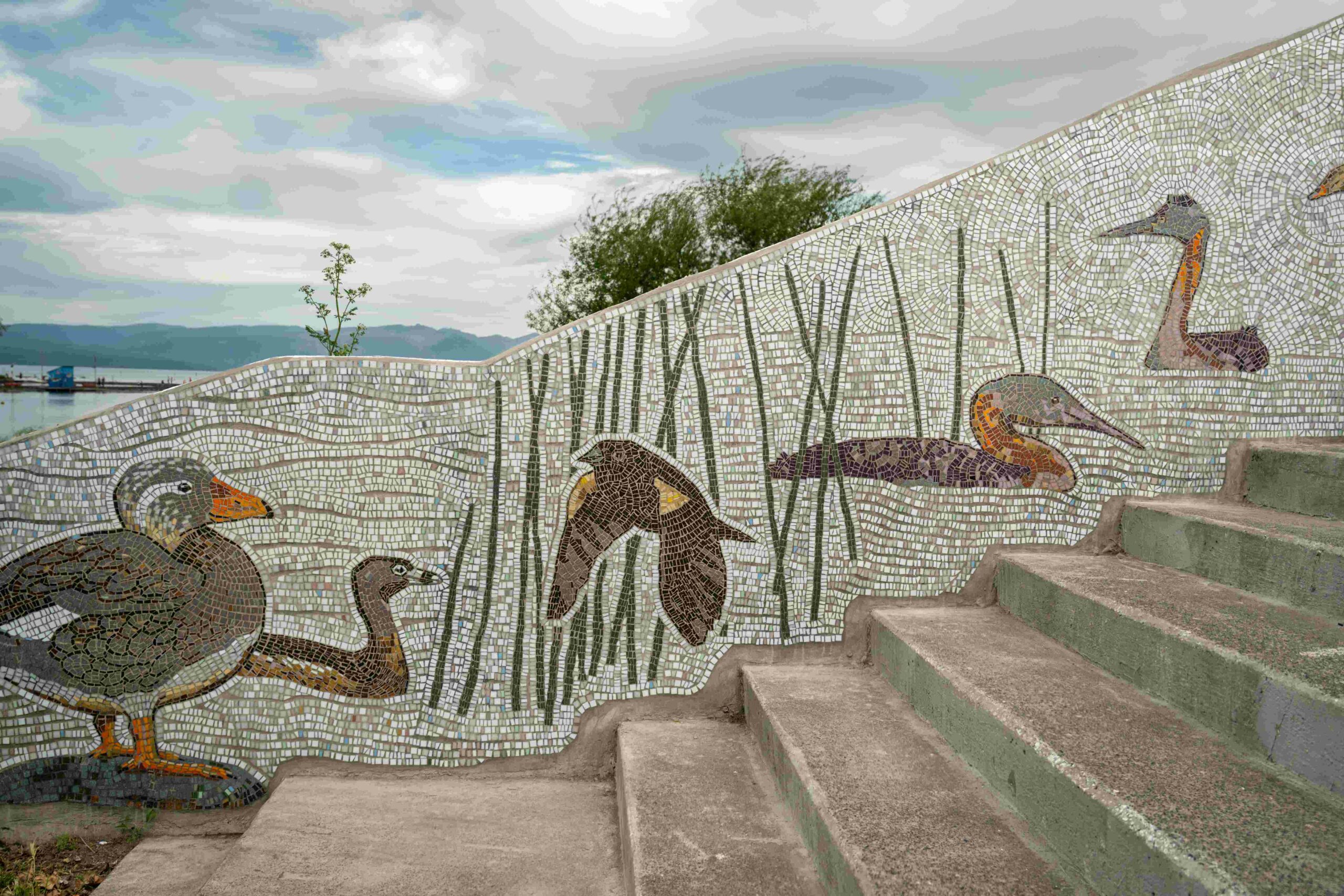 Cuando la pared se vuelve paisaje: inauguran mural en mosaico sobre la flora y fauna del Mallolafken en Villarrica