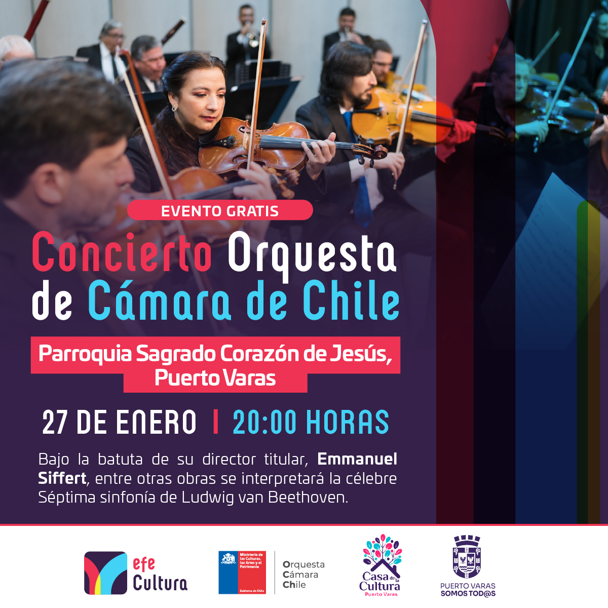 Orquesta de Cámara de Chile realizará tres Conciertos gratuitos en la Región de Los Lagos